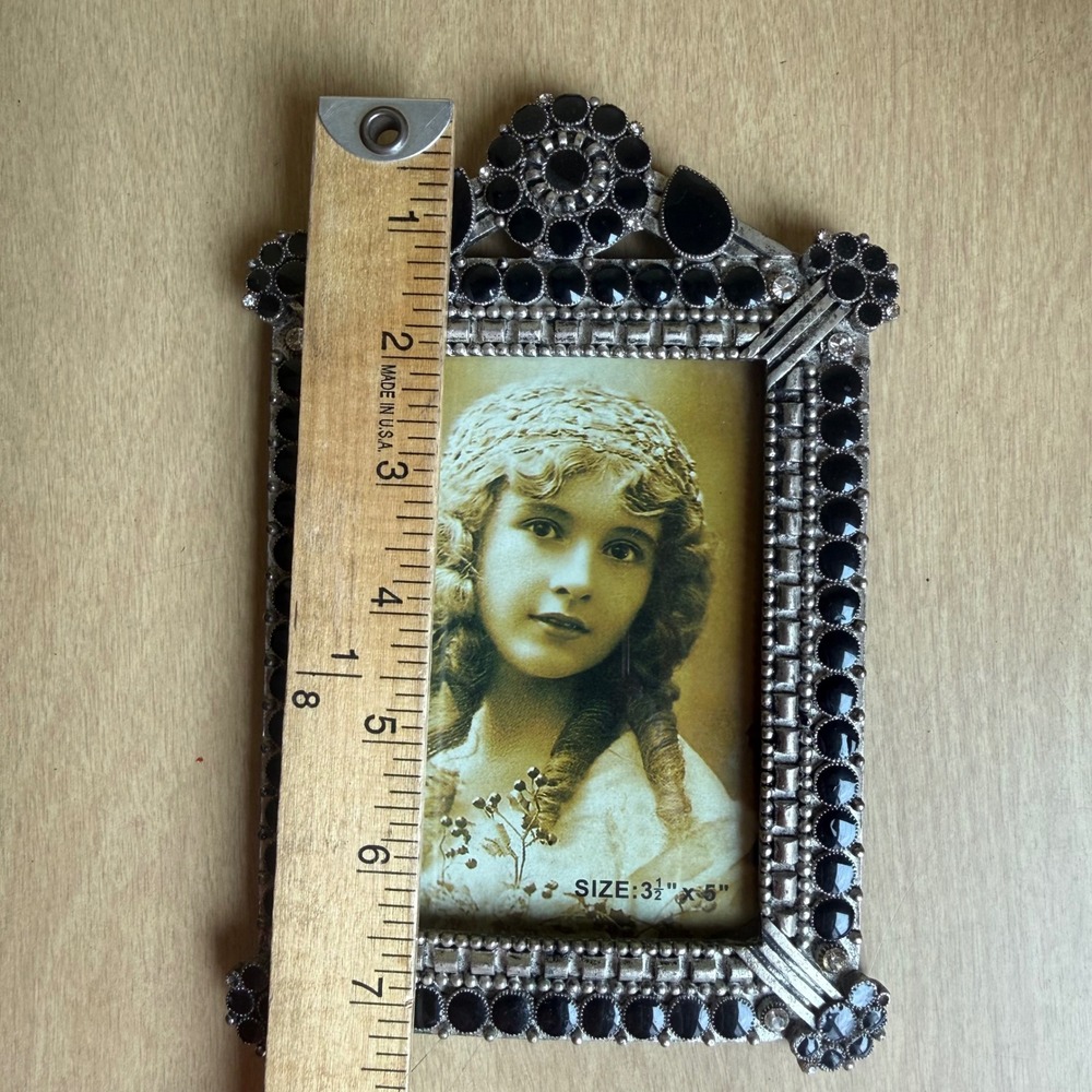 Picture Frame Unisex 3.5x5 Silver Black Jeweled Victorian Broken Back Stand - Picture 4 of 4